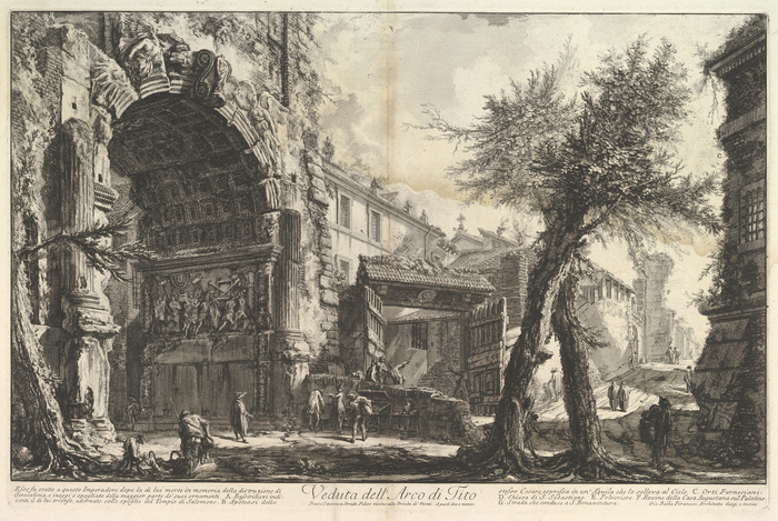The Arch of Titus, Piranesi: etching from around 1760 showing the ruins of the Arch of Titus in Rome from Piranesi.