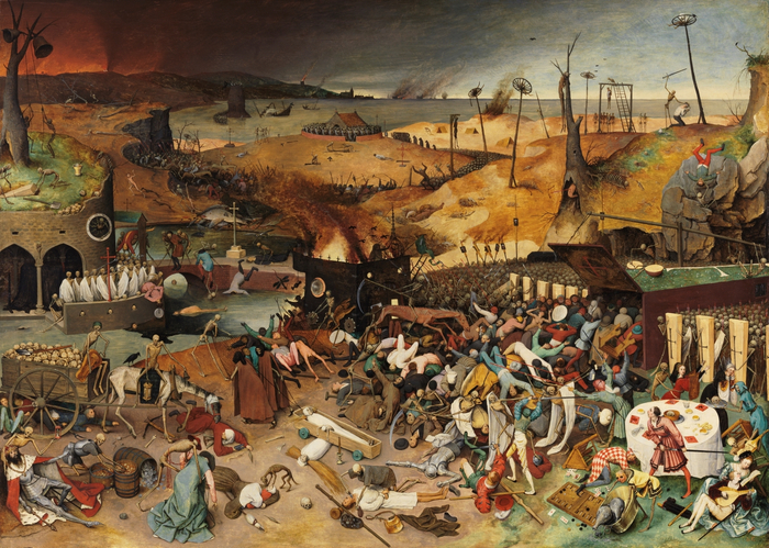 The Triumph of Death, Bruegel the Elder: 1560s Peter Bruegel the Elder painting of a large army of skeletons razing the earth